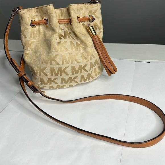 Michael Kors Tan Canvas Logo Crossbody Bag - Picture 1 of 13